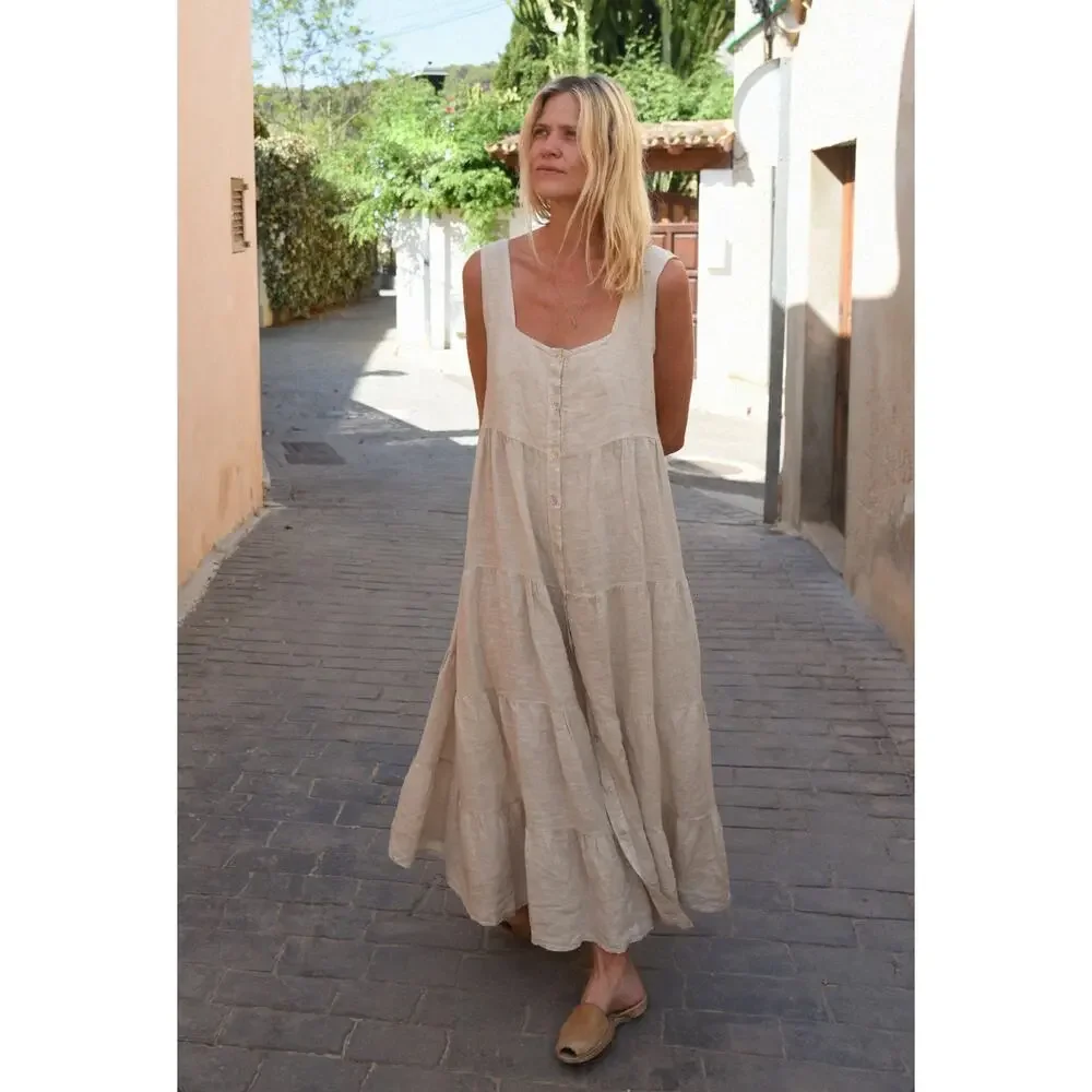 Beachwood Baby The Willow Dress - Moon Willow color - Linen Maxi Dress L - Picture 1 of 7